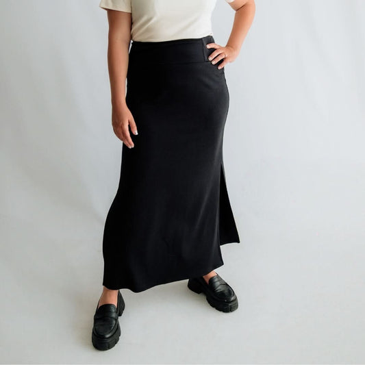 Ladies Side-Slit Bamboo Maxi Skirt | Black