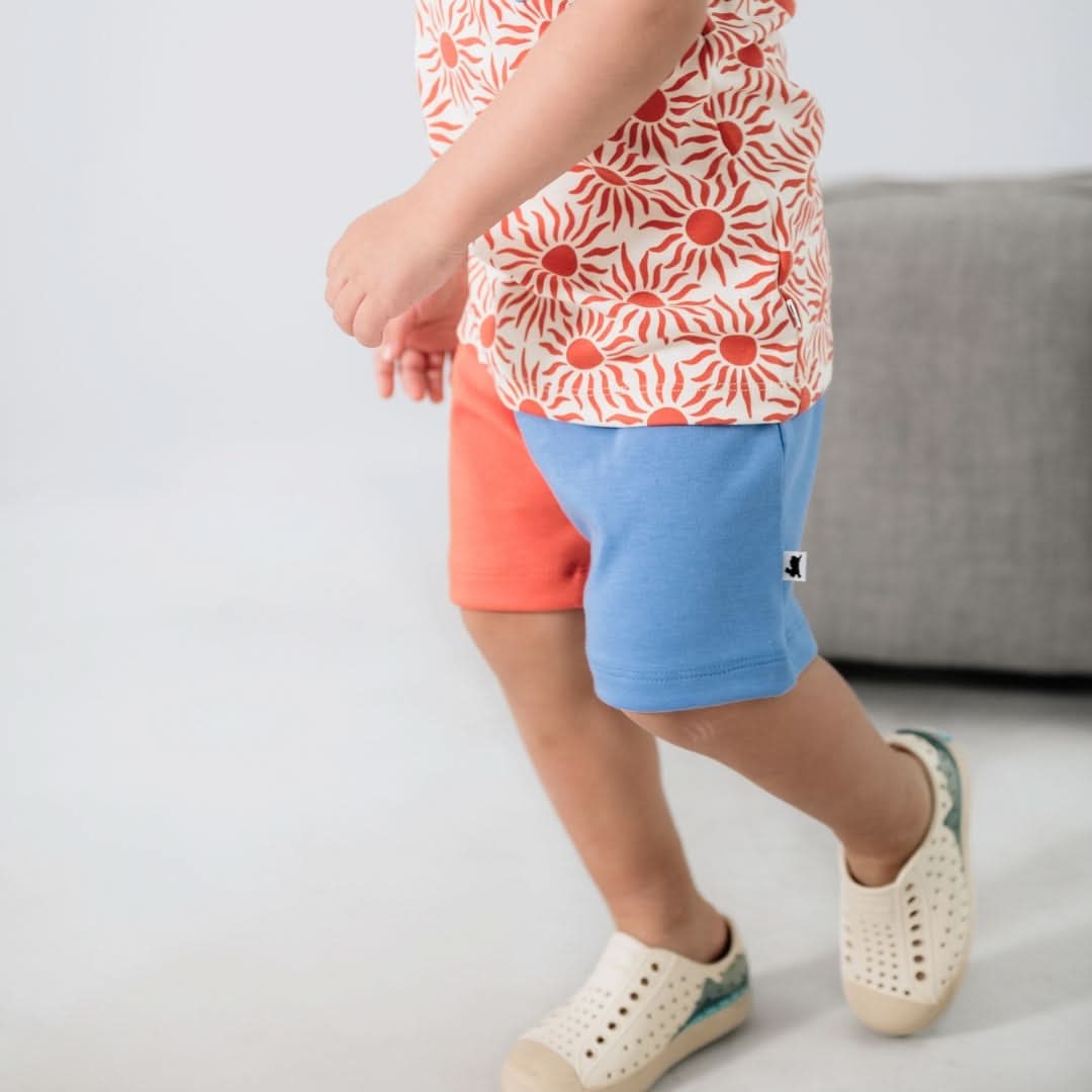 Youth Bamboo Play Shorts | Tangerine Crush And Tidal Blue