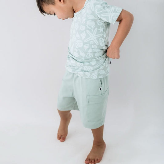 Kids' Bamboo Cargo Shorts | Seaglass Green - additional view