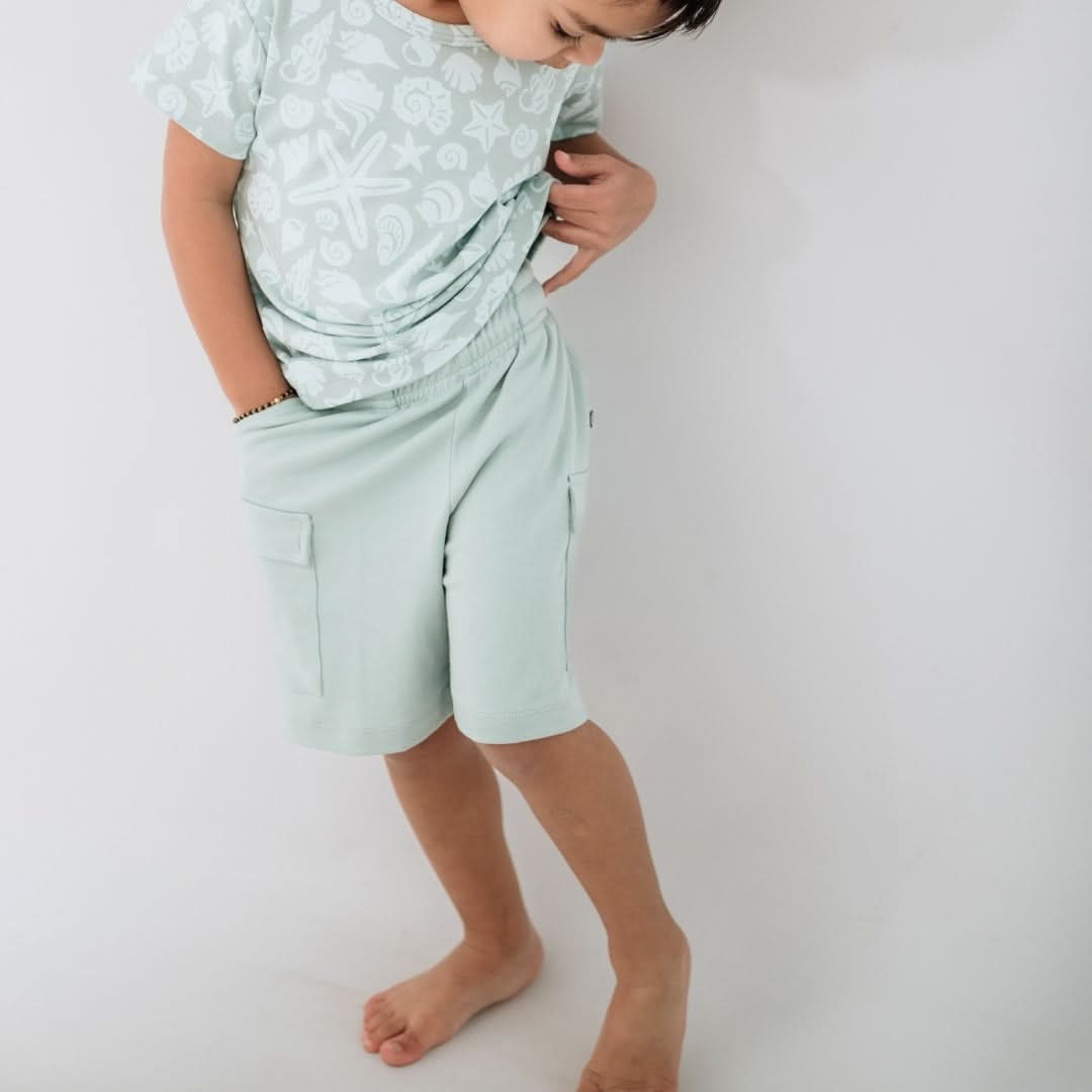 Kids' Bamboo Cargo Shorts | Seaglass Green - additional view
