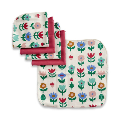 Baby Bamboo Washcloths (Pack of 5) | Block Floral & Pomegranate