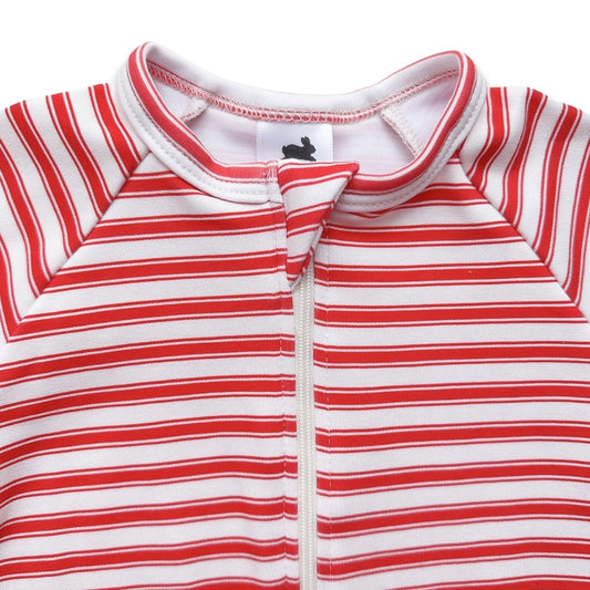 Red and white striped Baby Bamboo Zipper Sleeper for stylish newborn apparel in Canada