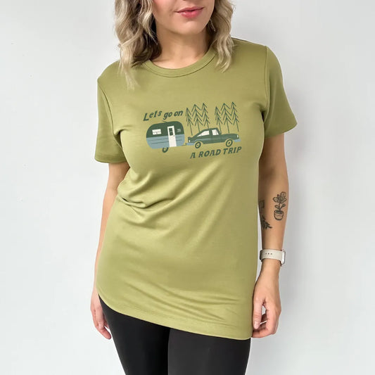 Adult Unisex 'Let's Go On A Roadtrip' Bamboo T-shirt | Moss