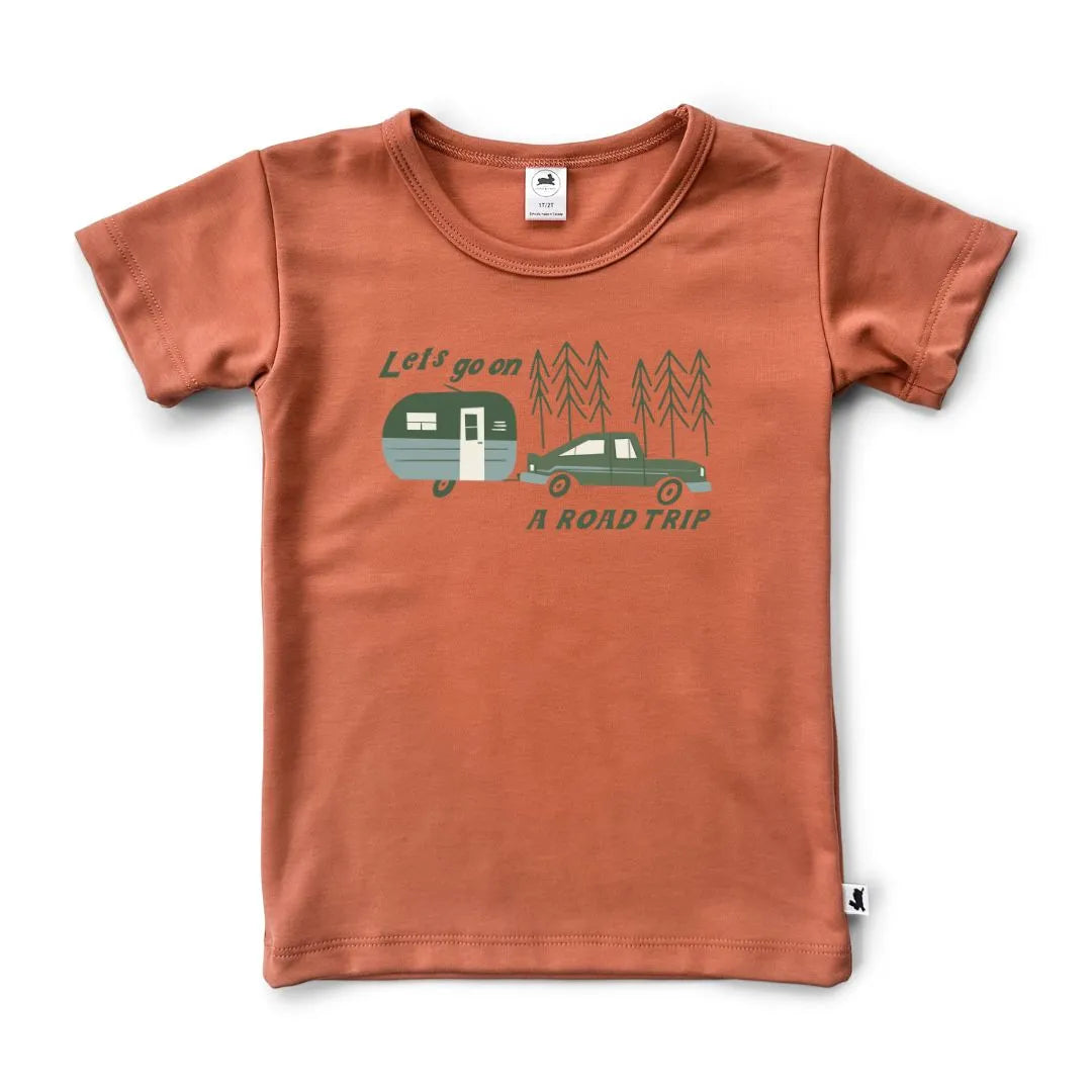 'Let's Go On A Roadtrip' Bamboo Slim Fit T-shirt | Papaya