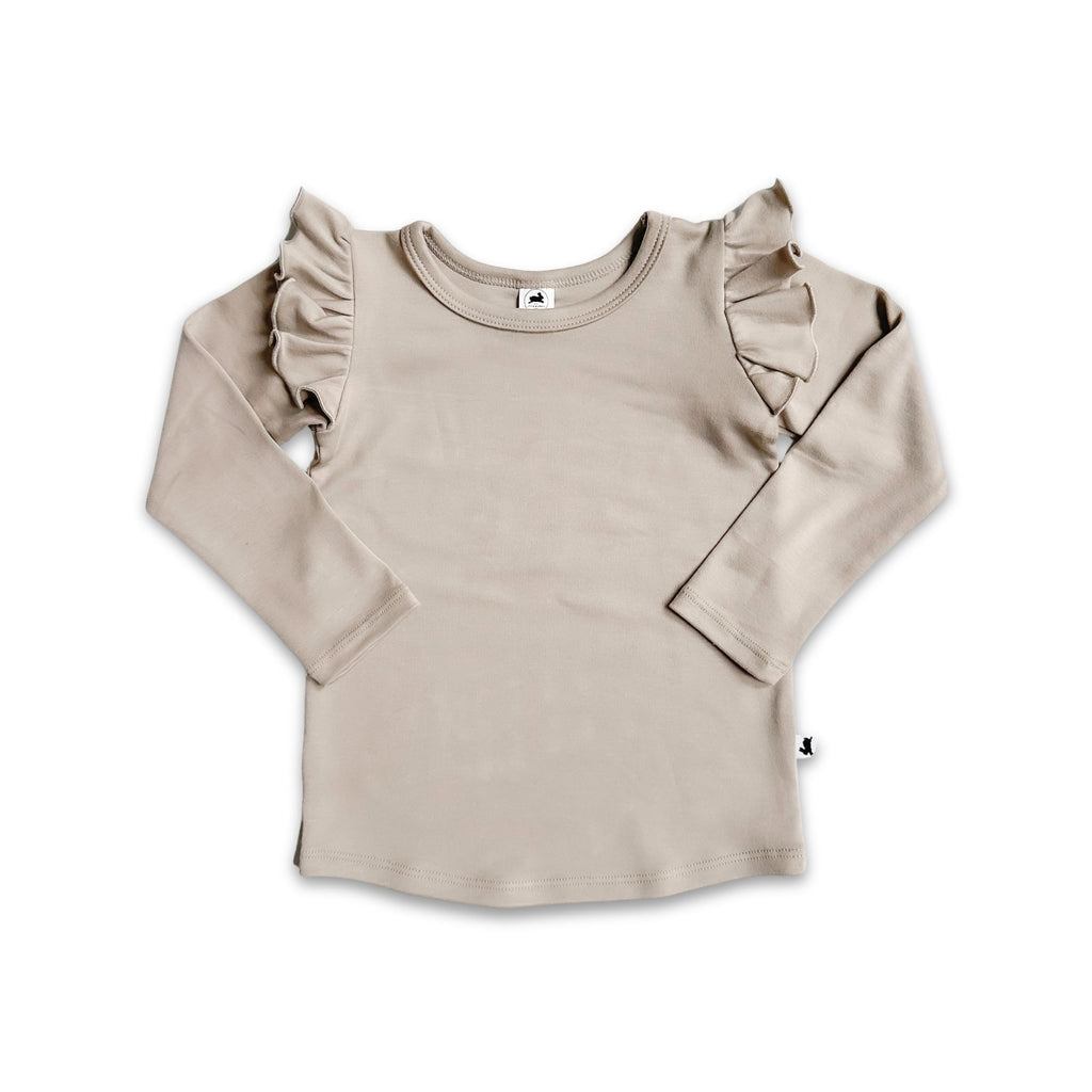 Girls Bamboo Ruffle Shoulder Long Sleeve Shirt