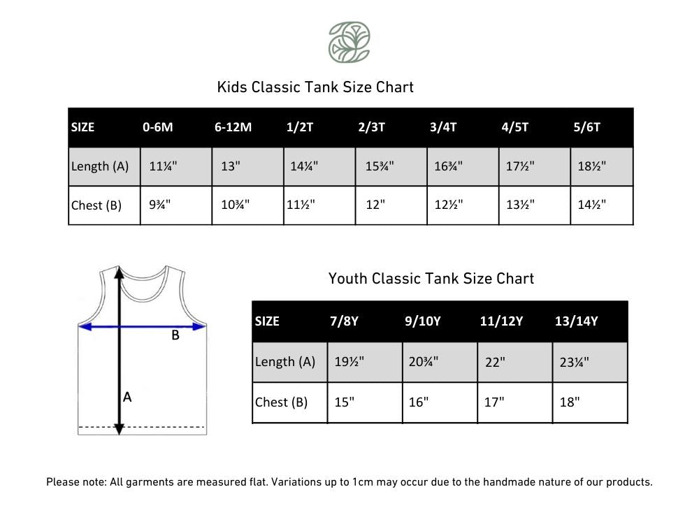 Youth Bamboo Classic Tank | Travel size chart