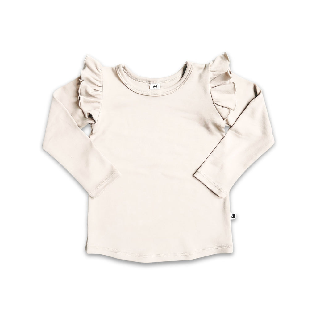 Girls Bamboo Ruffle Shoulder Long Sleeve Shirt