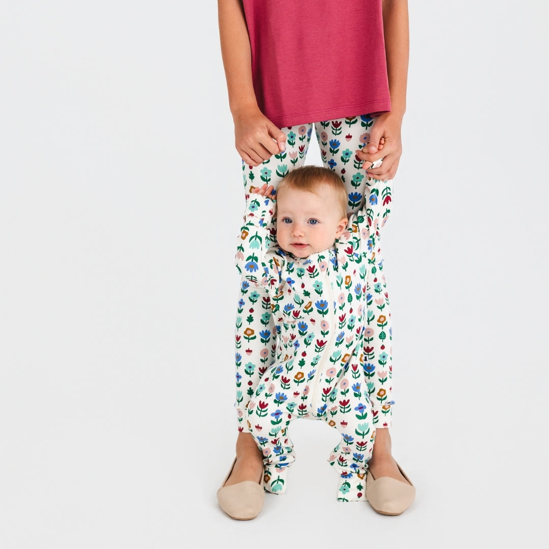 Bamboo Baby Zipper Footed Bodysuit | Block Floral