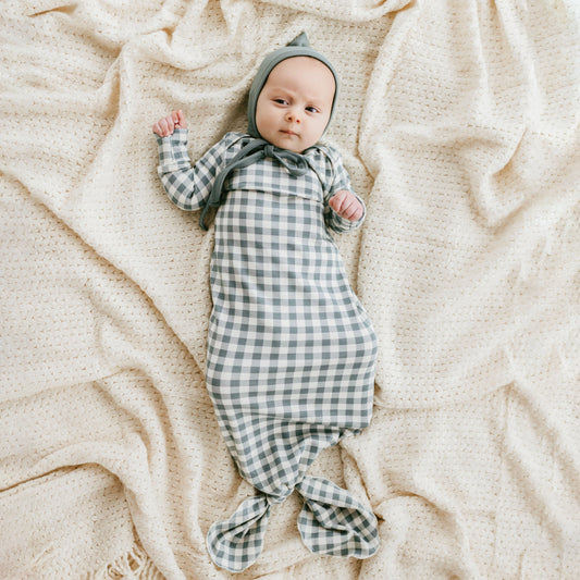 Baby Knotted Gown | Eucalyptus Gingham