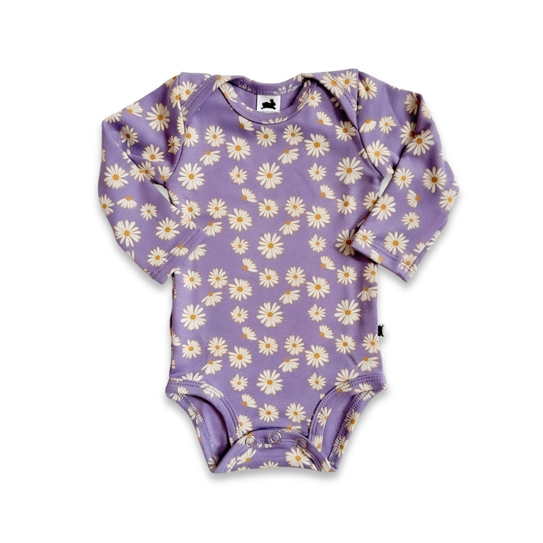 Baby Long-Sleeve Bamboo Bodysuit | Purple Daisies