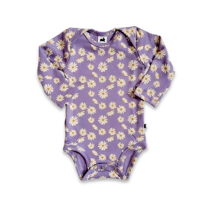 Baby Long-Sleeve Bamboo Bodysuit | Purple Daisies