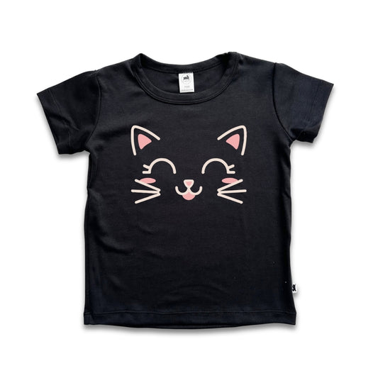 Baby/Kids' Bamboo Graphic T-shirt | Kawaii Kitty in Black