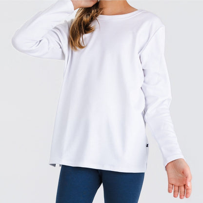 Kids' Bamboo Long Sleeve T-shirt with Side Slit | White