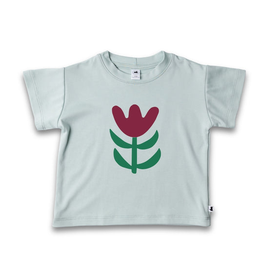 Youth Bamboo Graphic Boxy T-Shirt | Wonder Bloom on Misty Blue