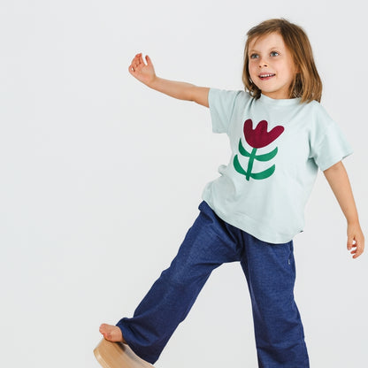 Kids' Bamboo Graphic Boxy T-Shirt | Wonder Bloom on Misty Blue