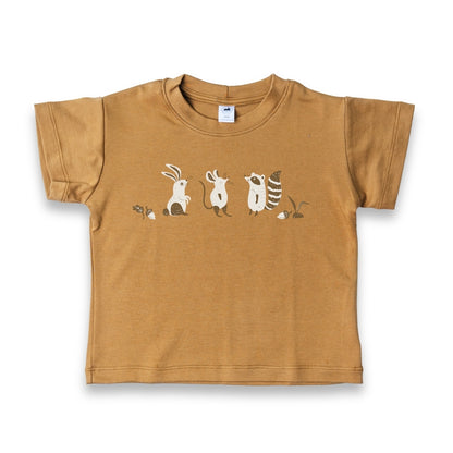 Kids' Bamboo Graphic Boxy T-Shirt | Woodland Friends on Umber