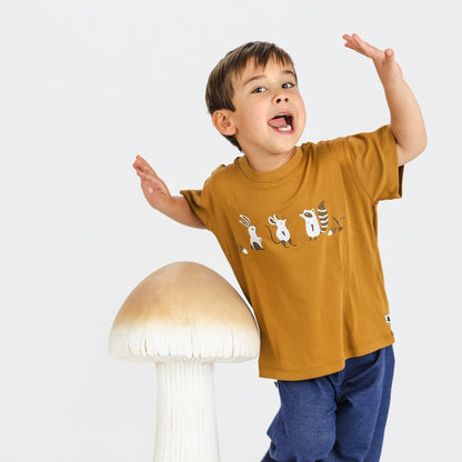 Kids' Bamboo Graphic Boxy T-Shirt | Woodland Friends on Umber