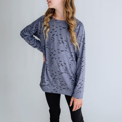 Youth Bamboo All-Over Print Raglan Pullover | Batty Twilight