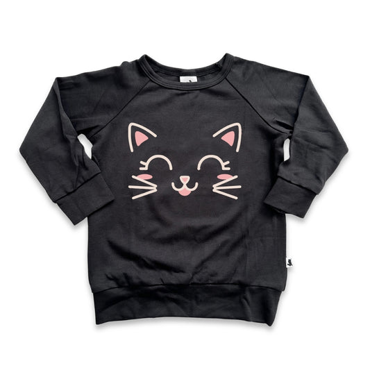 Baby/Kids' Bamboo Graphic Raglan Pullover | Kawaii Kitty on Black