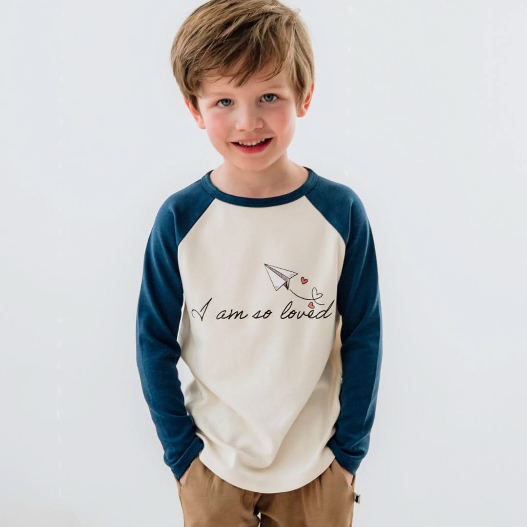 Baby/Kids' Bamboo Baseball Graphic Baseball Shirt | "I Am So Loved" | Berry & Cream - additional view
