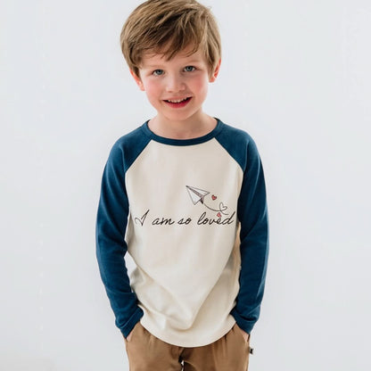 Baby/Kids' Bamboo Baseball Graphic Baseball Shirt | "I Am So Loved" | Berry & Cream - additional view