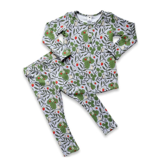 Strawberry-patterned Baby/Kids Bamboo Long Sleeve Lounge Set for comfy sleepwear in Canada