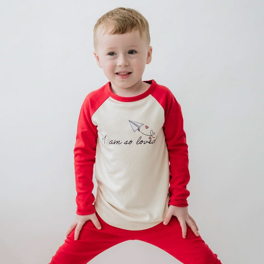 Baby/Kids' Bamboo Baseball Graphic Baseball Shirt | "I Am So Loved" | Berry & Cream - additional view