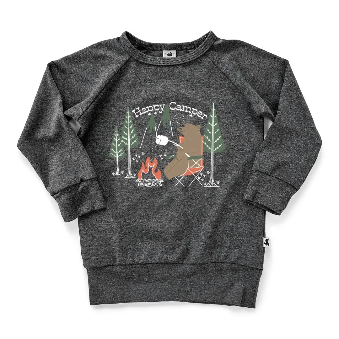 'Happy Camper' Bamboo Pullover | Charcoal