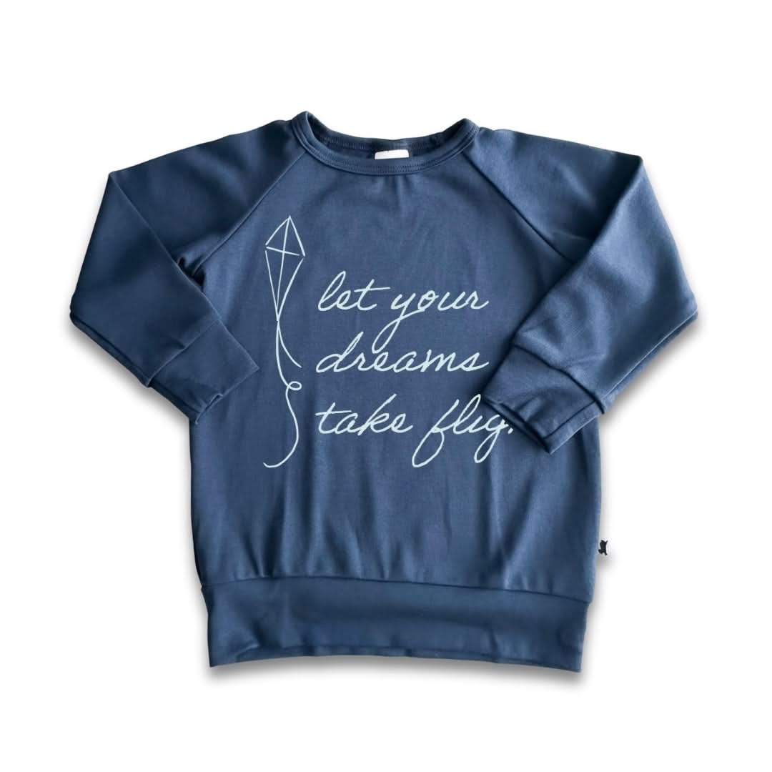 Youth Bamboo Graphic Raglan Pullover | Let Your Dreams Take Flight On Navy