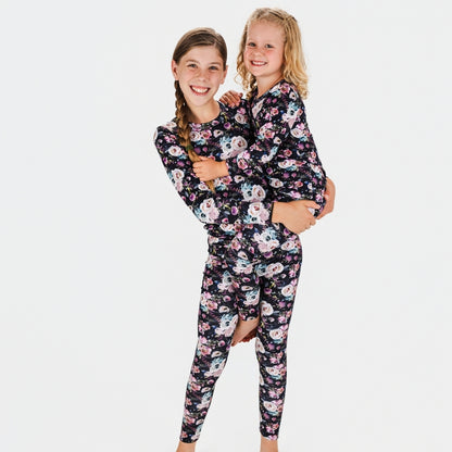 Kids' 2-Piece Bamboo Long Sleeve Snug-Fit Lounge Set | Watercolour Floral