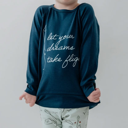 Youth Bamboo Graphic Raglan Pullover | Let Your Dreams Take Flight On Navy