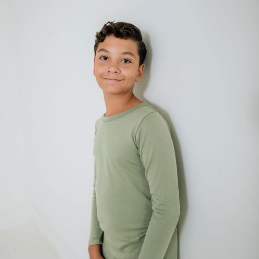 Youth Bamboo 2-Piece Long-Sleeve Lounge Set | Sage