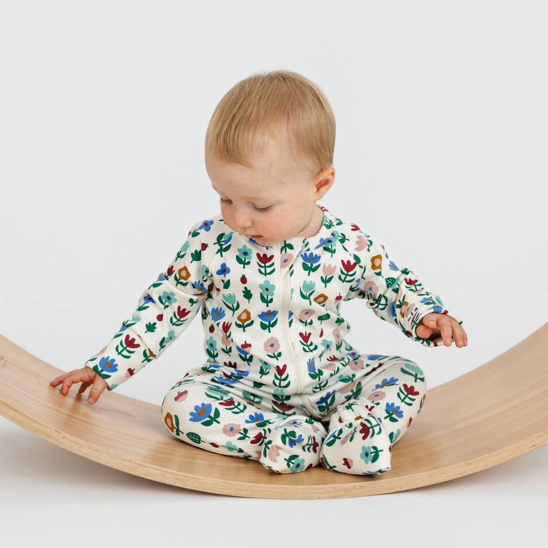 Bamboo Baby Zipper Footed Bodysuit | Block Floral