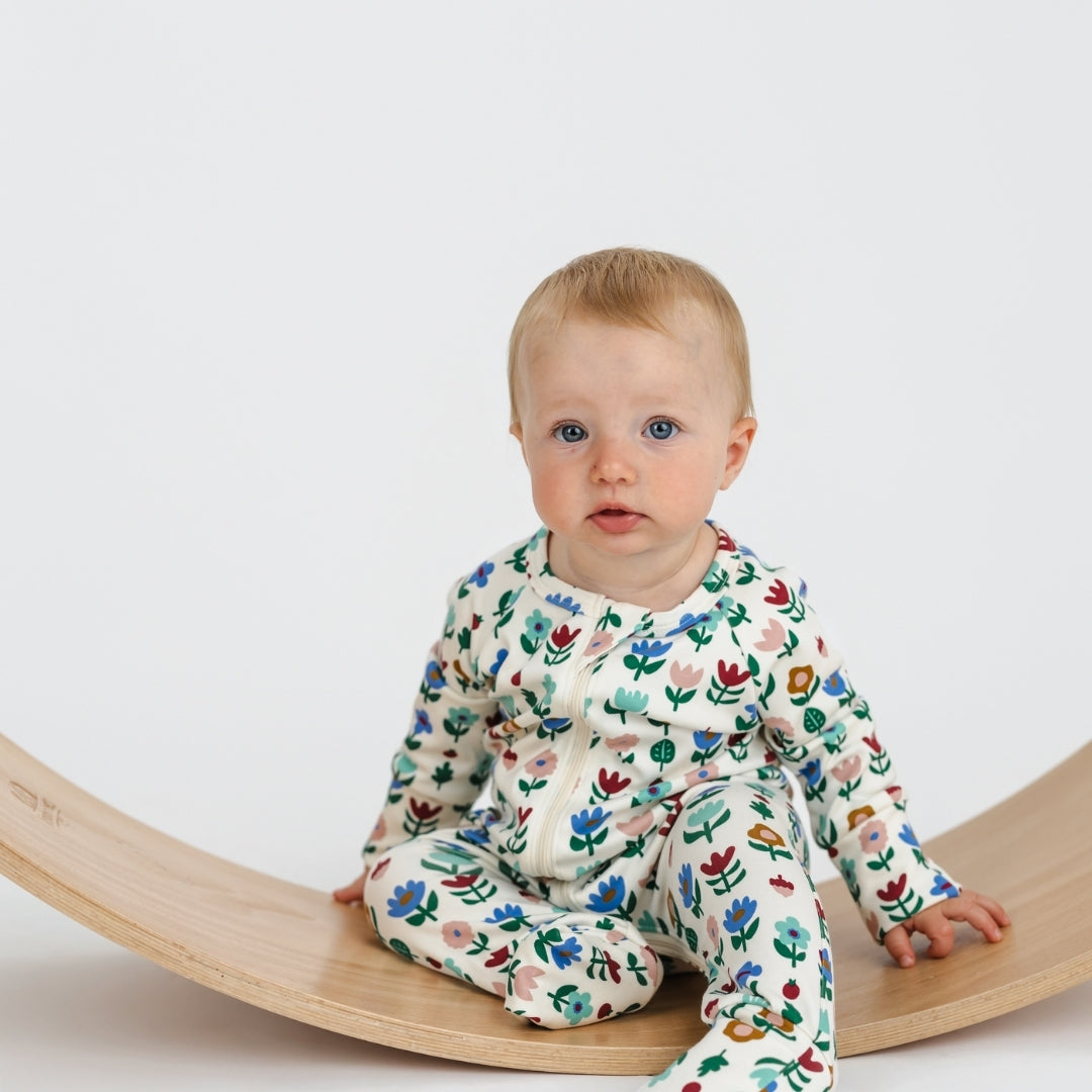 Bamboo Baby Zipper Footed Bodysuit | Block Floral
