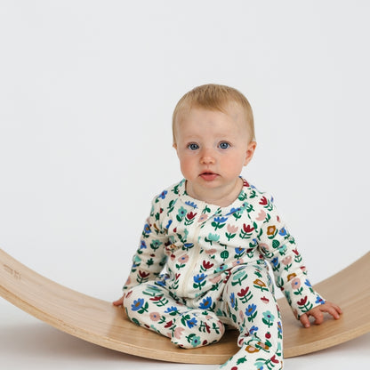 Bamboo Baby Zipper Footed Bodysuit | Block Floral