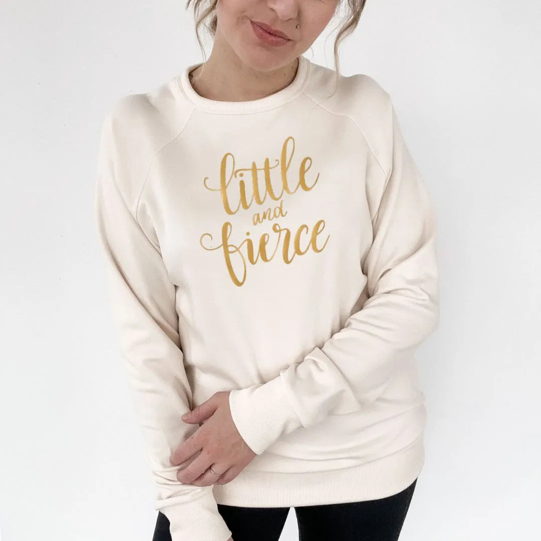 Adult Unisex 'Little & Fierce' Bamboo Fleece-lined Pullover | Cream