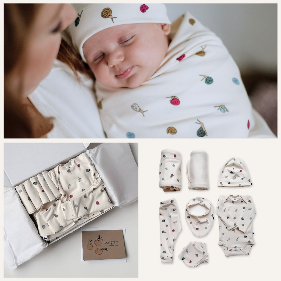 Bamboo Baby Capsule Gift Box - Ditsy Snails & Cream