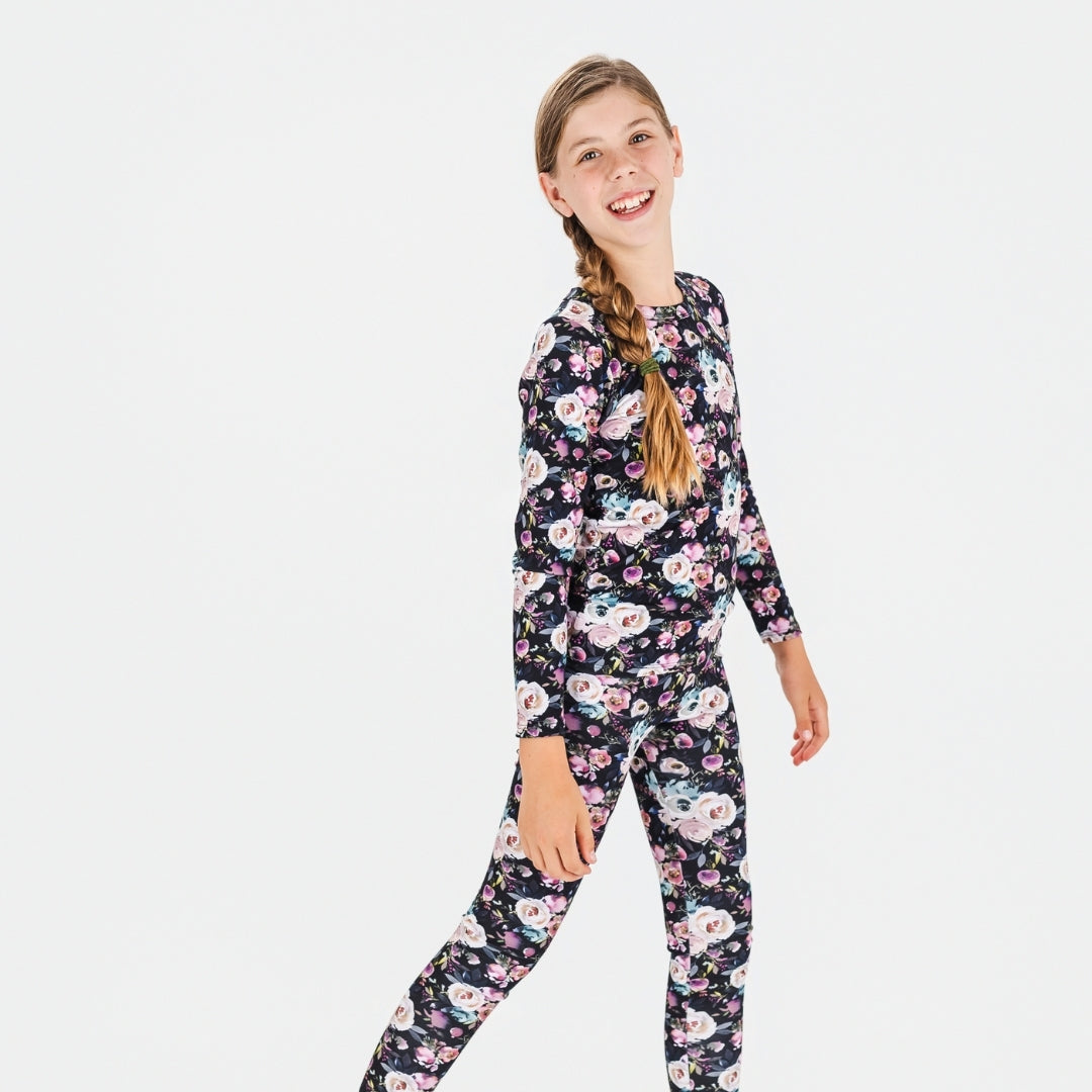 Youth 2-Piece Bamboo Long Sleeve Snug-Fit Lounge Set | Watercolour Floral