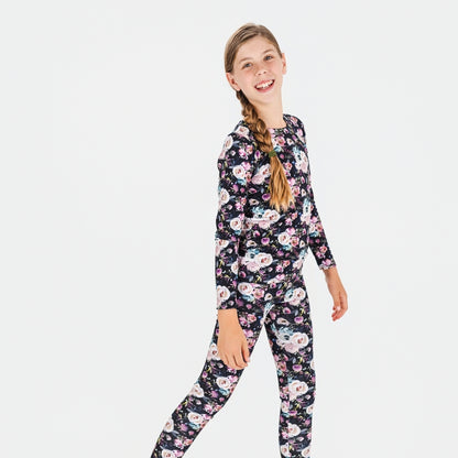 Youth 2-Piece Bamboo Long Sleeve Snug-Fit Lounge Set | Watercolour Floral