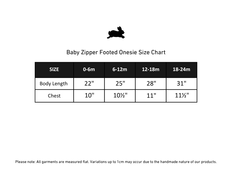Bamboo Baby Zipper Footed Bodysuit | Saltwater Floral size chart