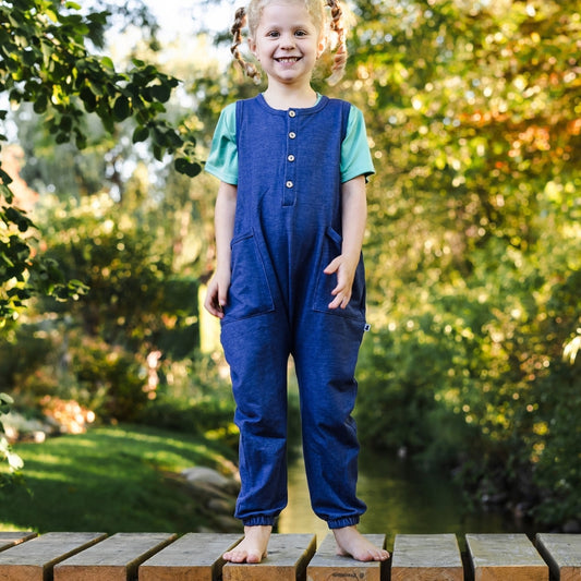 Kids' Bamboo Terry Denim Romperall | Blue Denim
