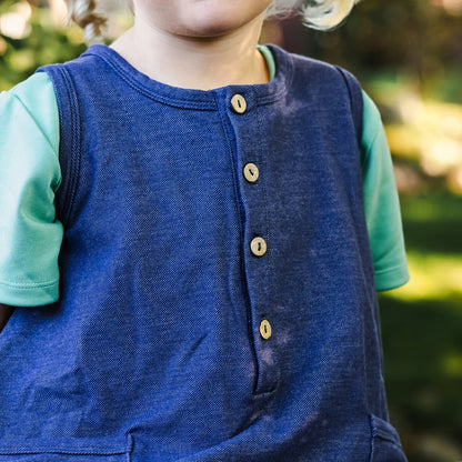 Kids' Bamboo Terry Denim Romperall | Blue Denim