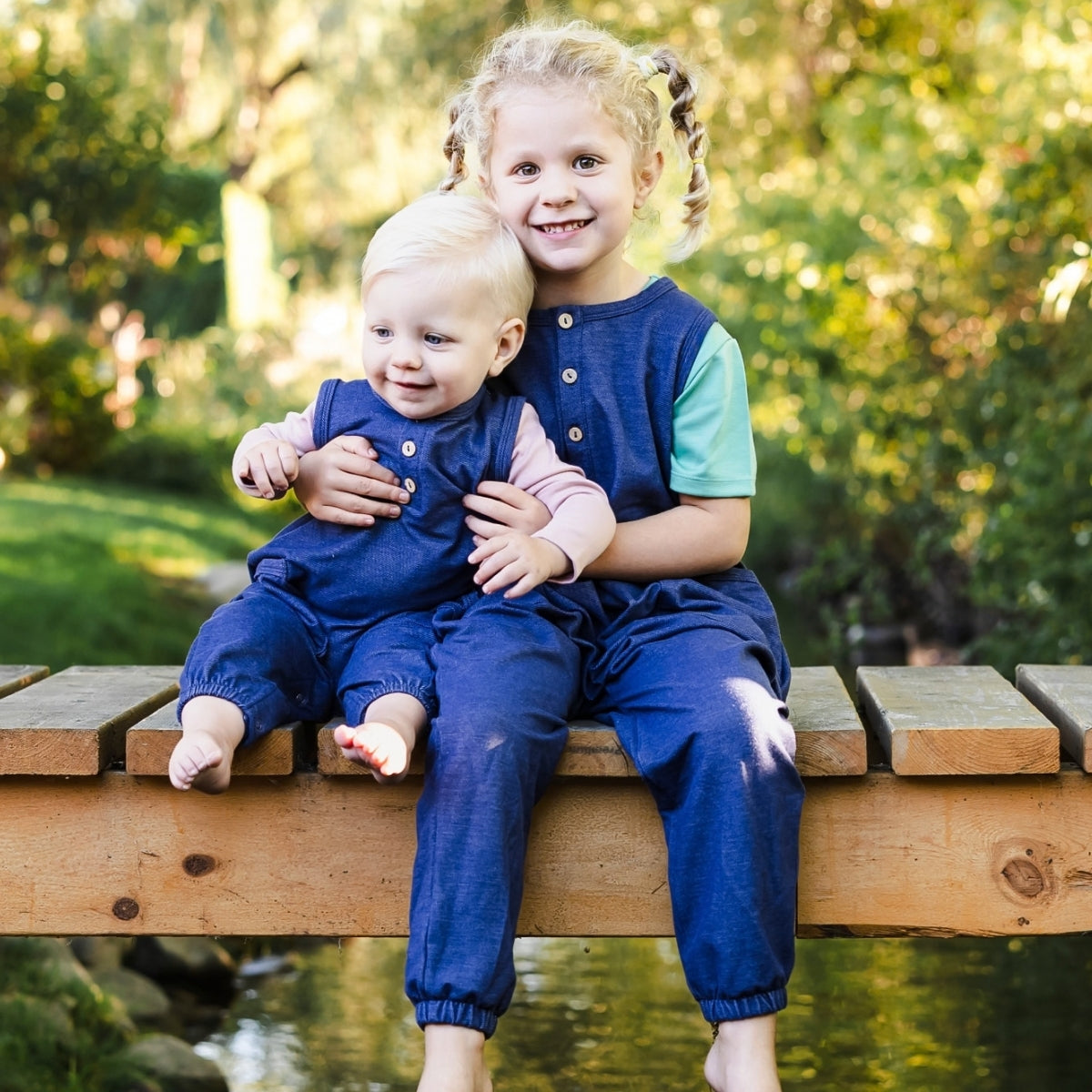 Kids' Bamboo Terry Denim Romperall | Blue Denim