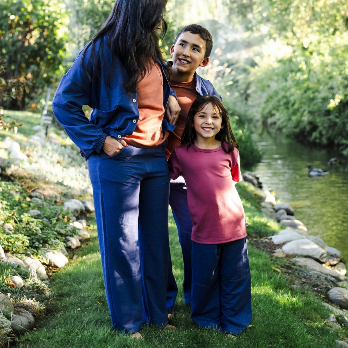 Ladies' Bamboo Terry Denim Wide Leg Pants | Blue Denim
