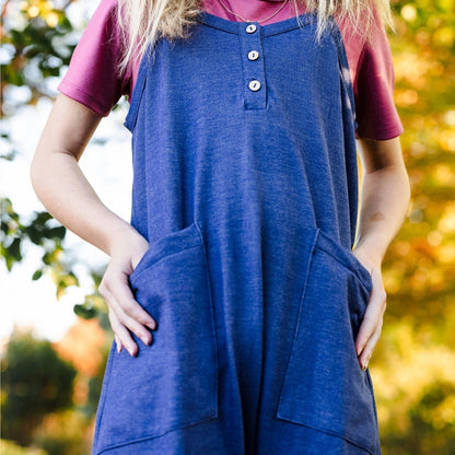Youth Bamboo Terry Denim Romperall | Blue Denim