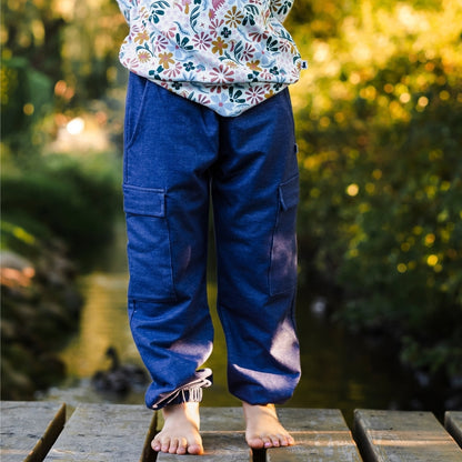 Kids' Bamboo Terry Denim Cargo Balloon Pants | Blue Denim