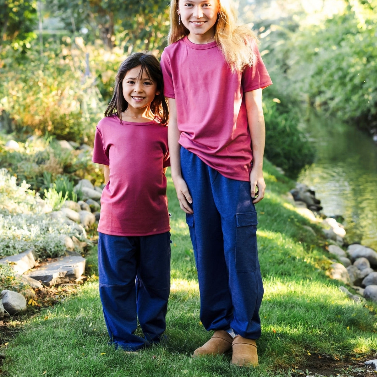 Kids' Bamboo Terry Denim Wide Leg Pants | Blue Denim
