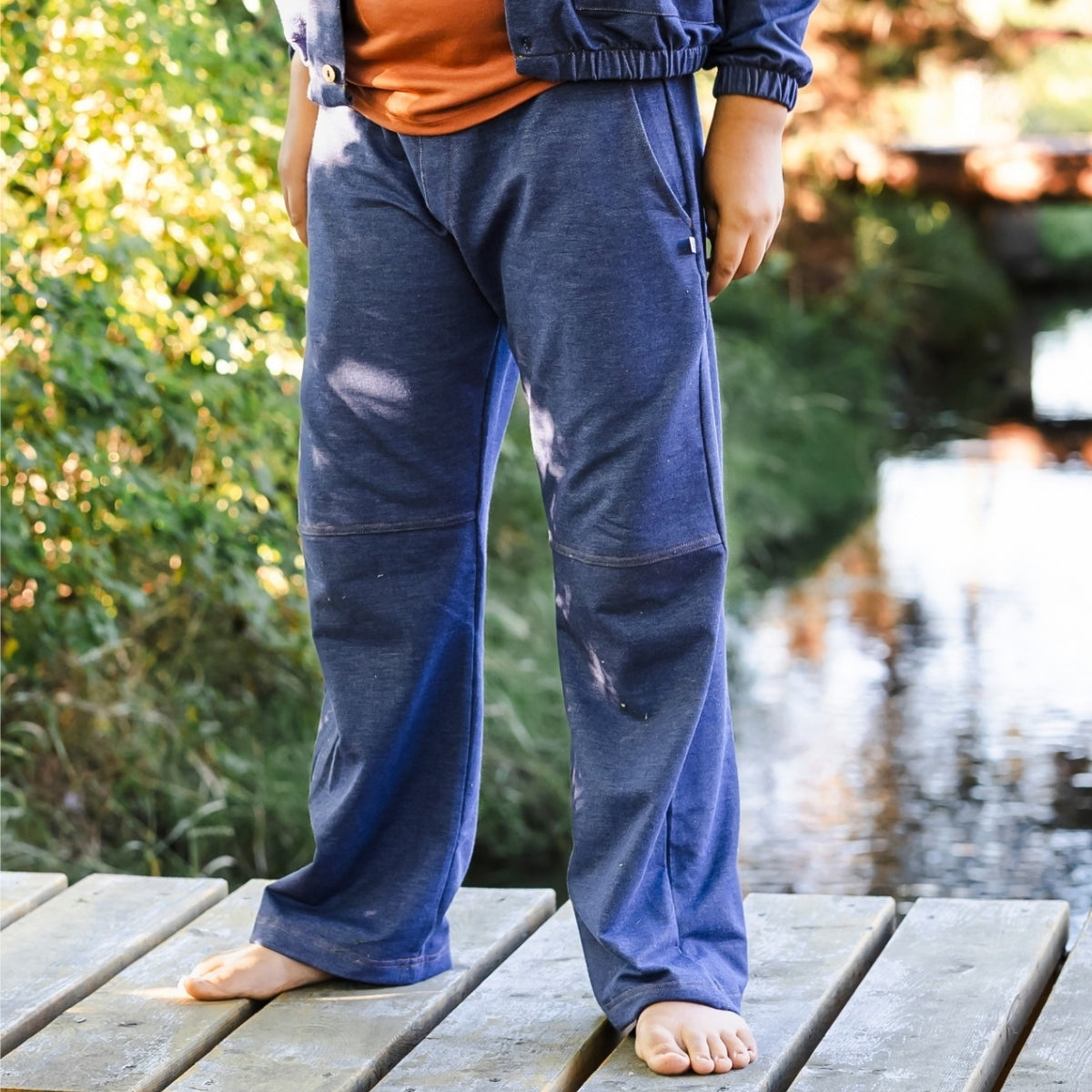Youth Bamboo Terry Denim Wide Leg Pants | Blue Denim