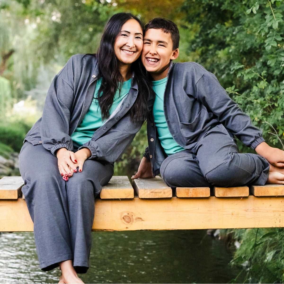 Ladies' Bamboo Terry Denim Wide Leg Pants | Charcoal Denim