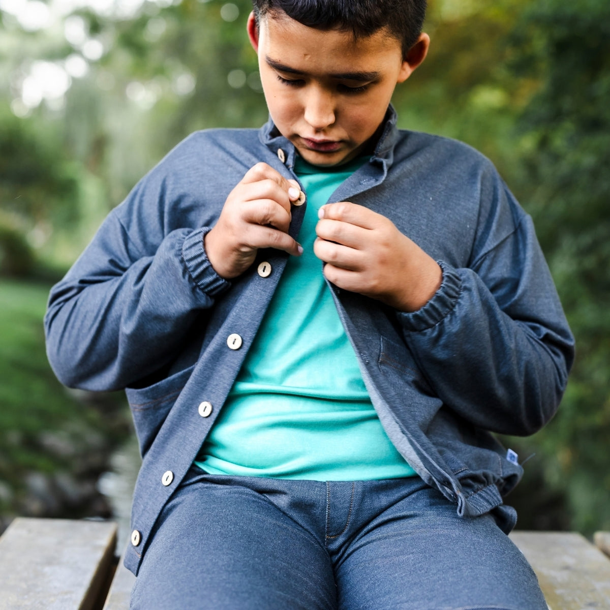 Youth Bamboo Terry Denim Echo Jacket | Charcoal Denim